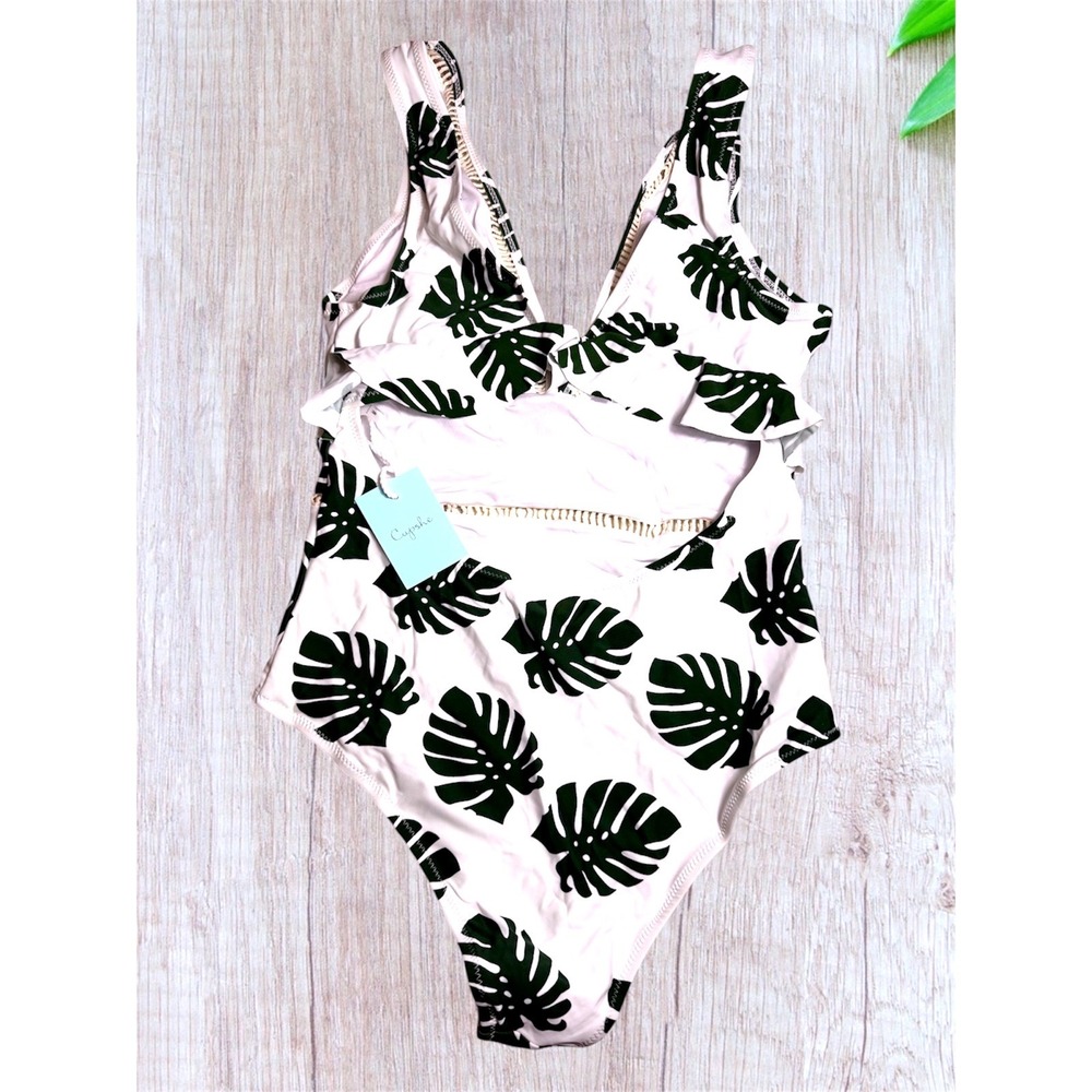 CUPSHE Green Tropical Leaf Ruffle One-Piece Swimsuit | NWT - SIZE M‎ - Picture 5 of 9